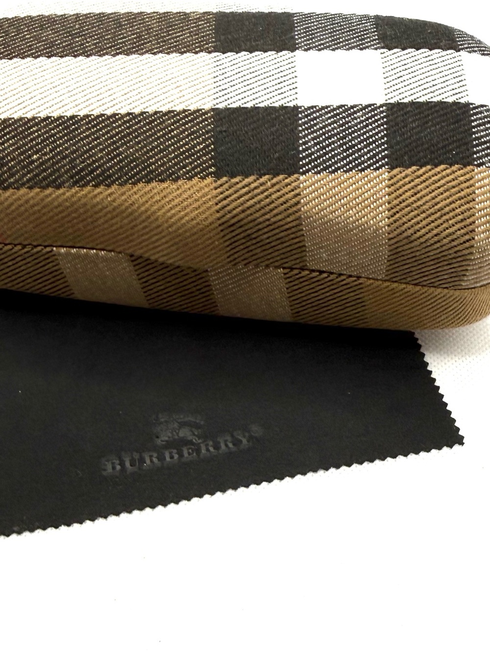 Burberry Tan Black White Check Eyewear Case